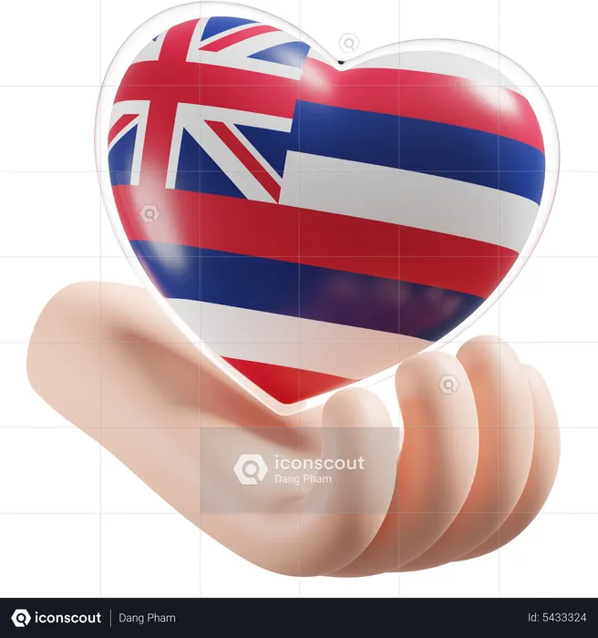 Hawaii Flag Heart Hand Care Flag 3D Icon