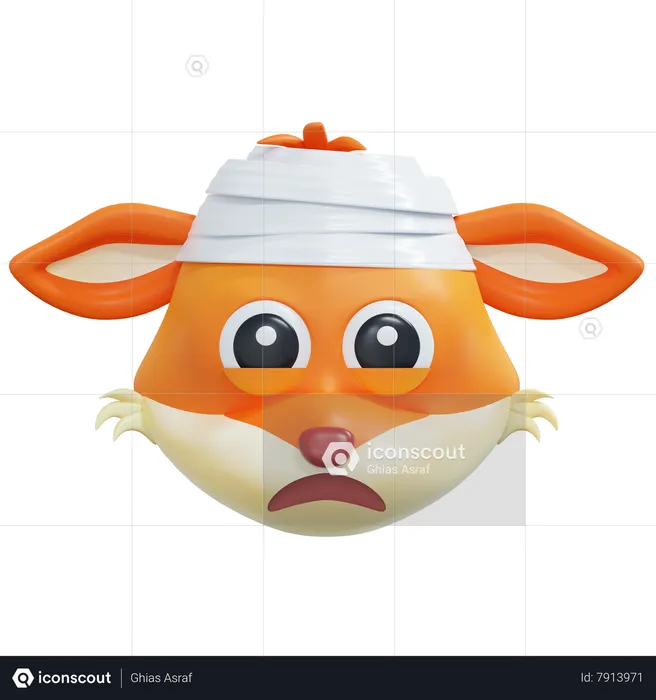Head Bandage Fox Emoticon Emoji 3D Icon