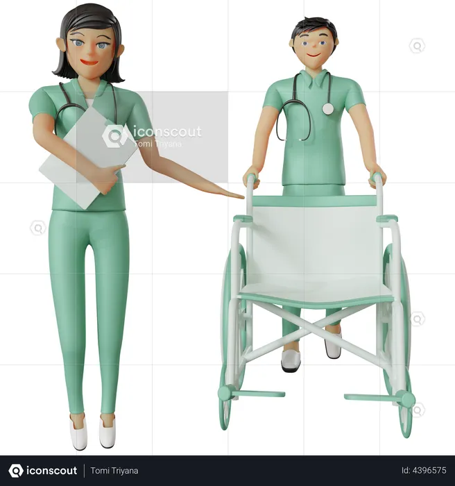 Health worker pointing wheelchair  3D Illustration