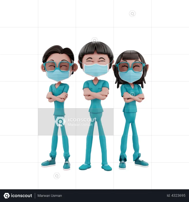 Health Workers standing together  3D Illustration