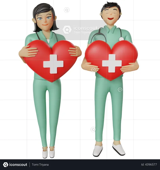Healthcare nurses holding heart  3D Illustration