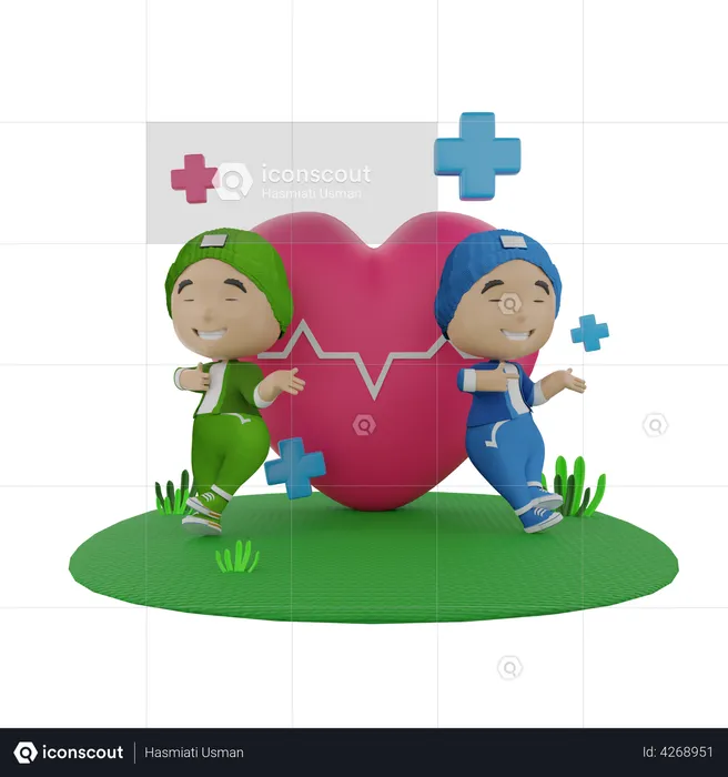 Healthy Boys with heart  3D Illustration