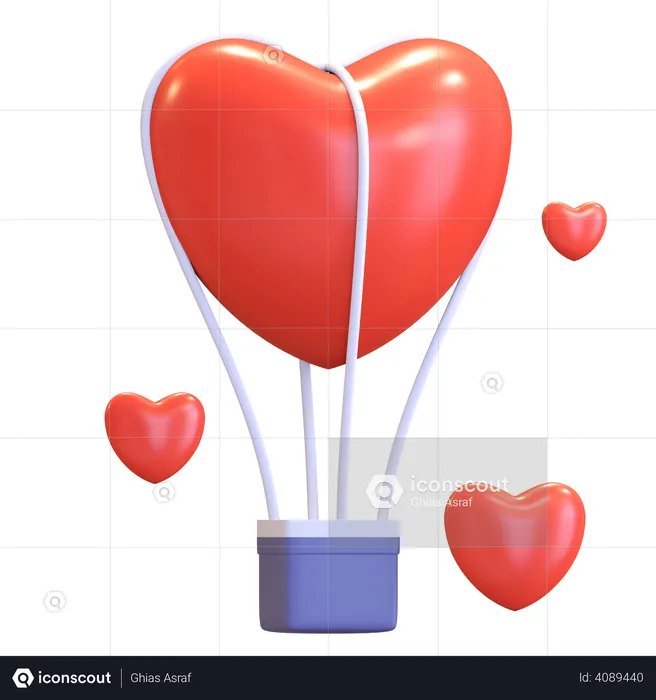 Heart Air Balloon  3D Illustration