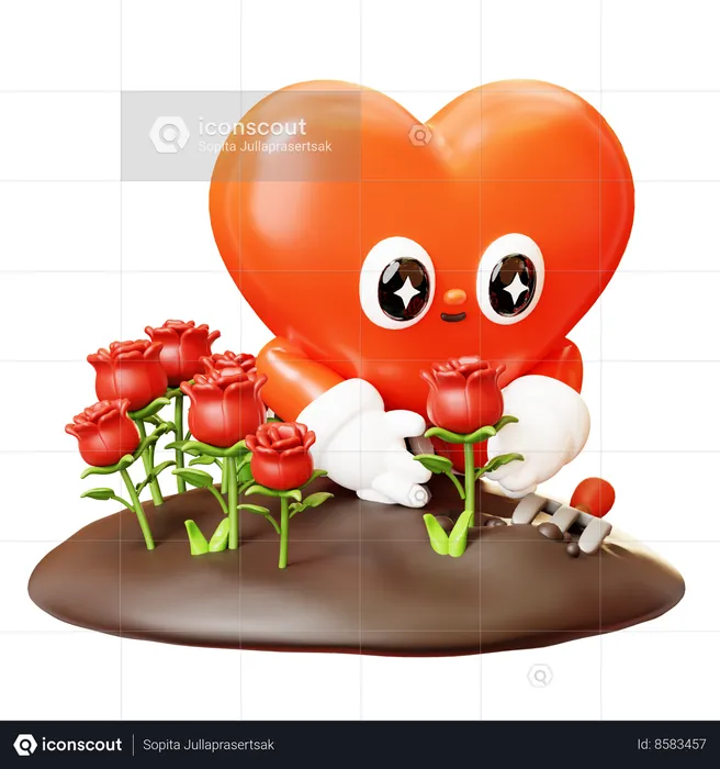 Heart Character Gardening Rose  3D Illustration