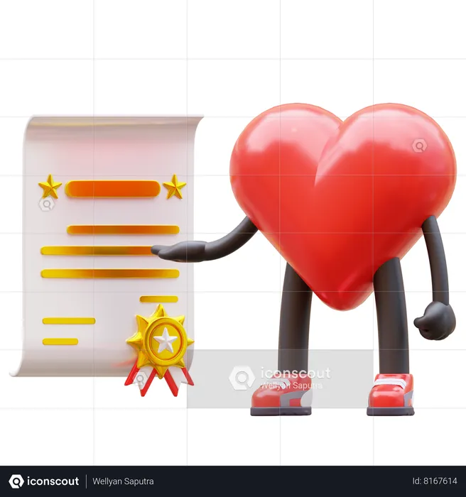 Heart Character get Certificate  3D Icon