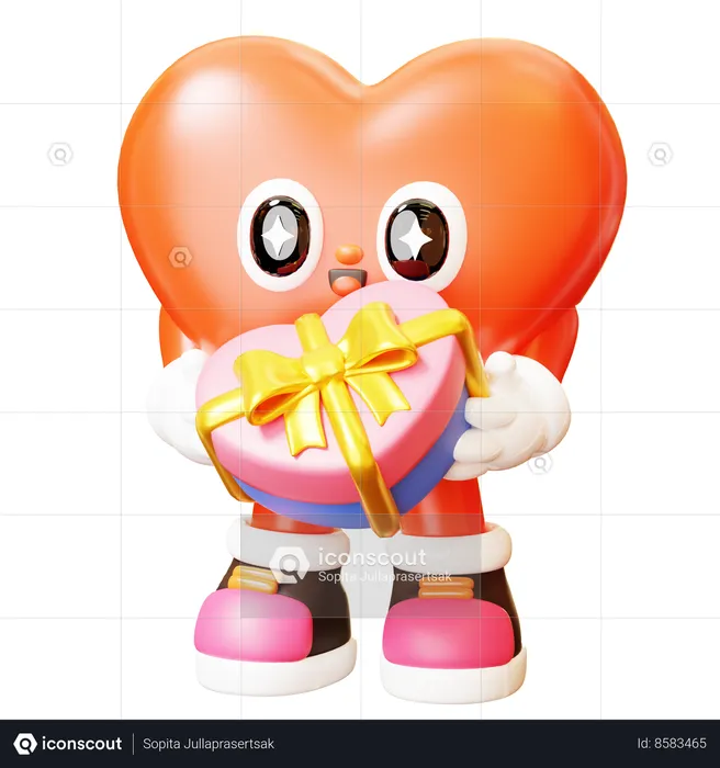 Heart Character Giving Gift  3D Illustration