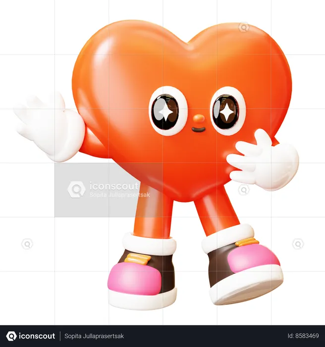 Heart Character Greeting Gesture  3D Illustration