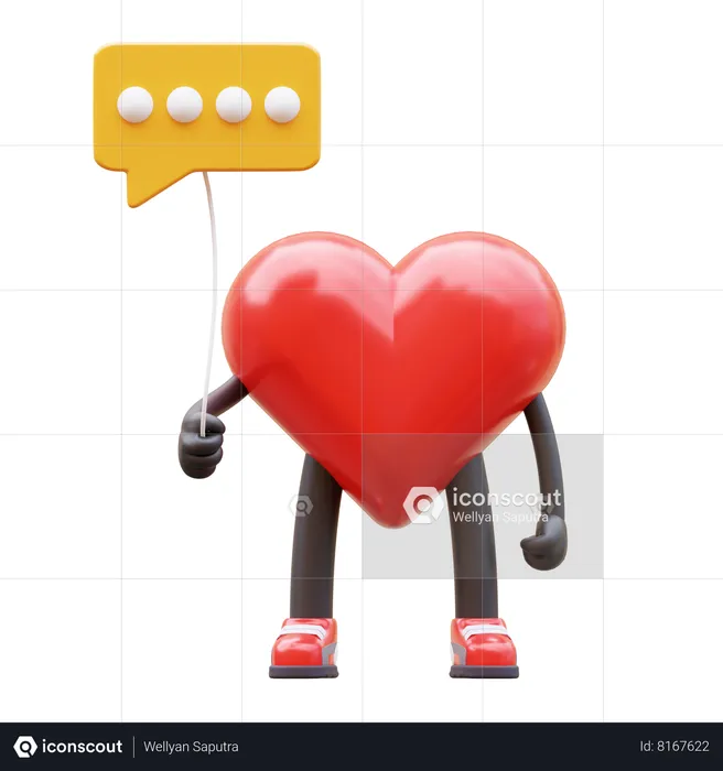 Heart Character Hold Communication Balloon  3D Icon