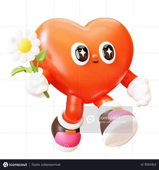 Heart Character Hold Flower  3D Illustration
