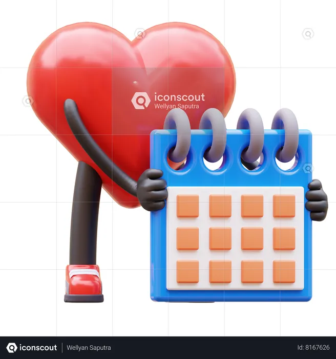 Heart Character Holding Calendar Planning Schedule  3D Icon