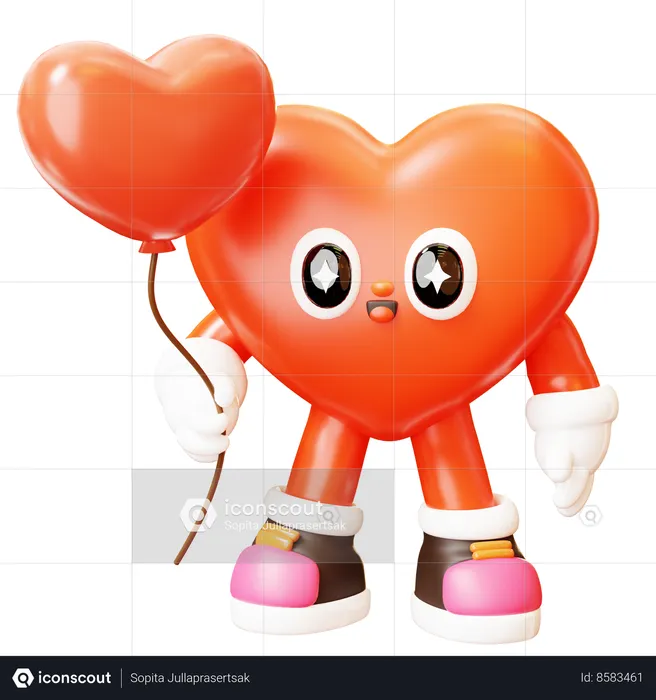 Heart Character Holding Heart Balloon  3D Illustration