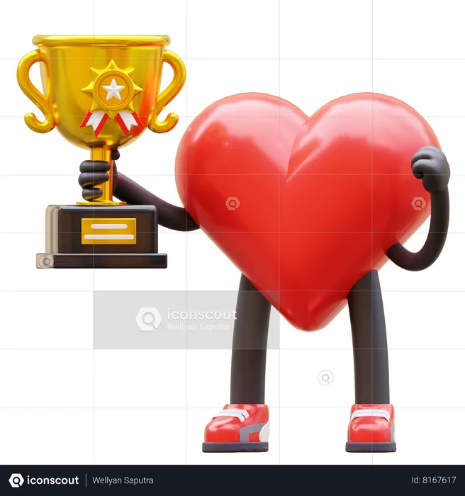 Heart Character Holding Trophy  3D Icon