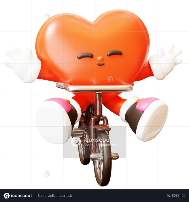 Heart Character Riding Bicycle  3D Illustration