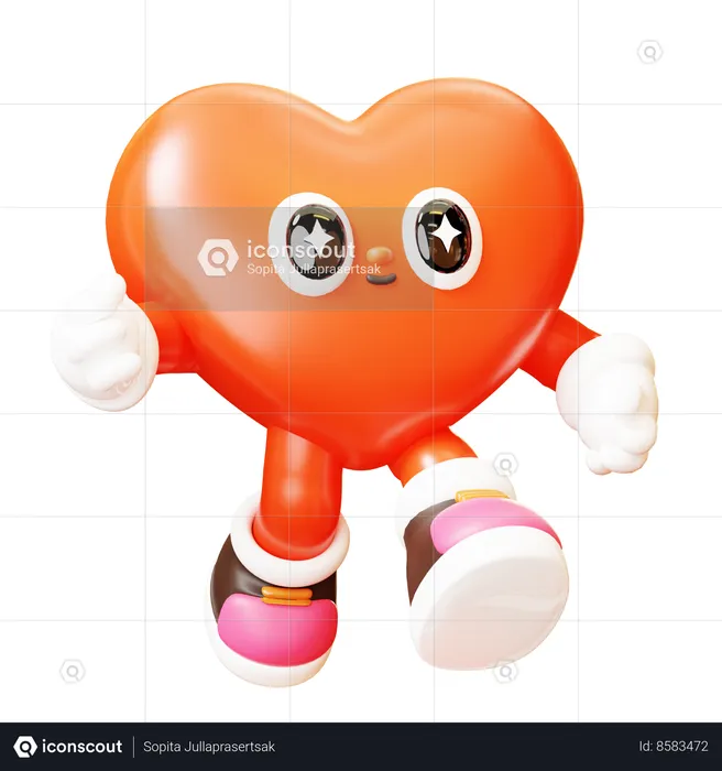 Heart Character Walking  3D Illustration