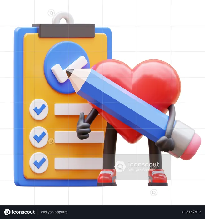 Heart Character Write Job List  3D Icon