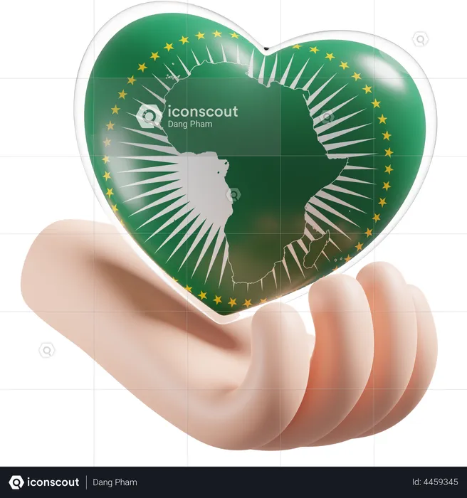 Heart Hand Care Flag Of African Union Flag 3D Icon