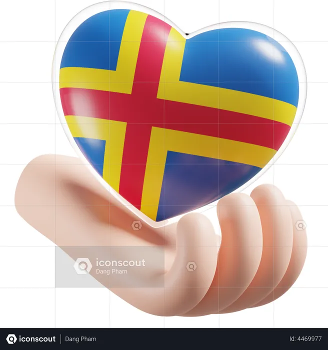 Heart Hand Care Flag Of Åland Flag 3D Icon