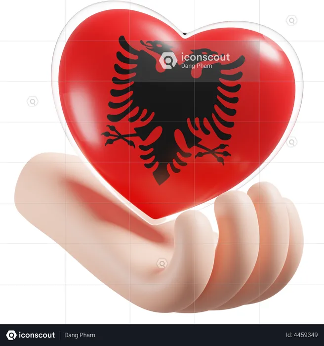 Heart Hand Care Flag Of Albania Flag 3D Icon