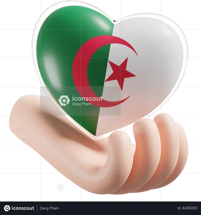 Heart Hand Care Flag Of Algeria Flag 3D Icon