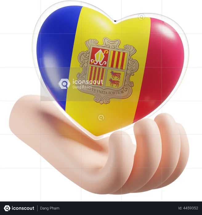 Heart Hand Care Flag Of Andorra Flag 3D Icon