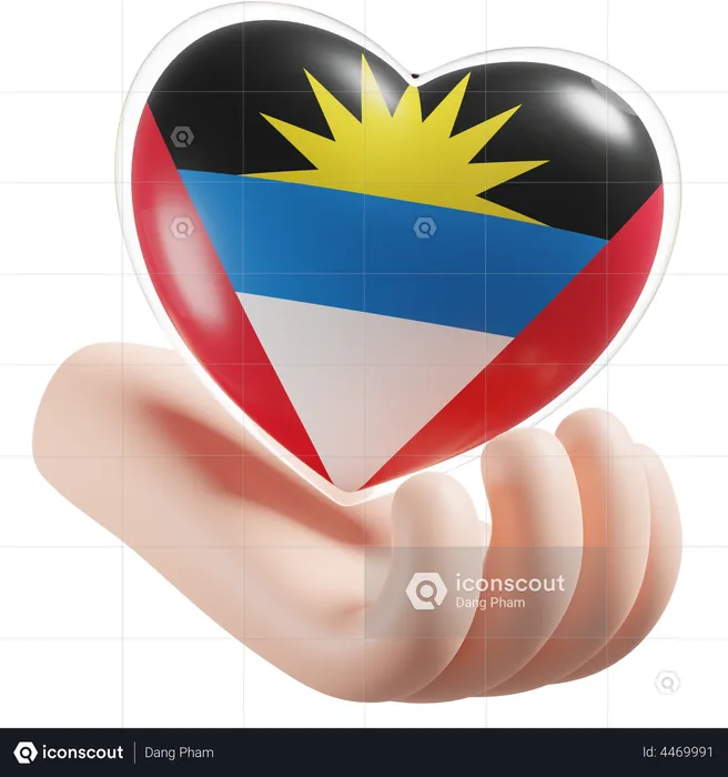 Heart Hand Care Flag Of Antigua and Barbuda Flag 3D Icon
