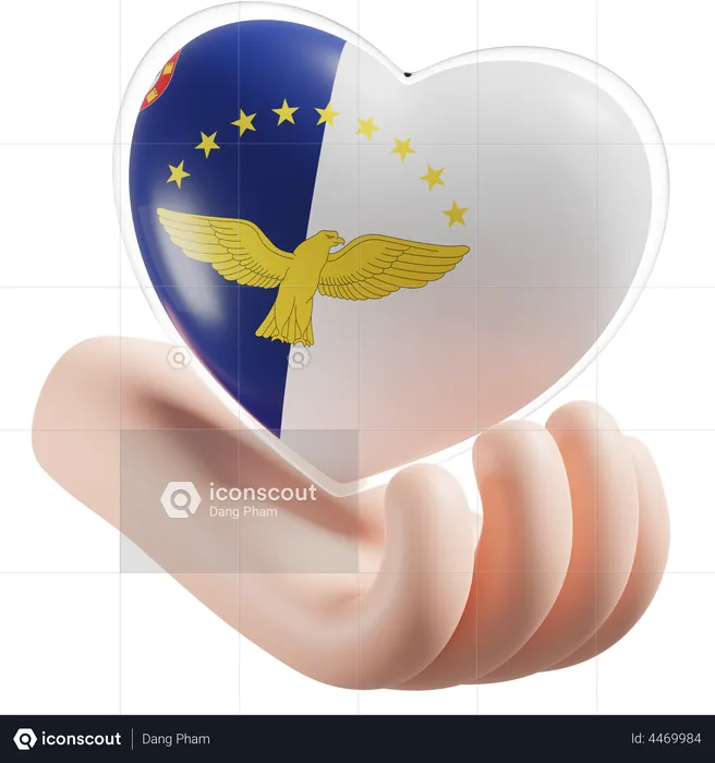 Heart Hand Care Flag Of Azores Flag 3D Icon