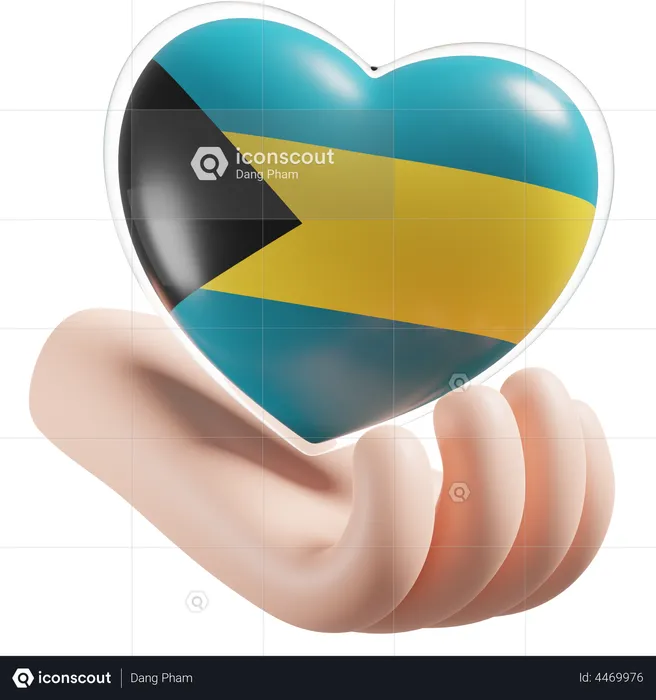 Heart Hand Care Flag Of Bahamas Flag 3D Icon