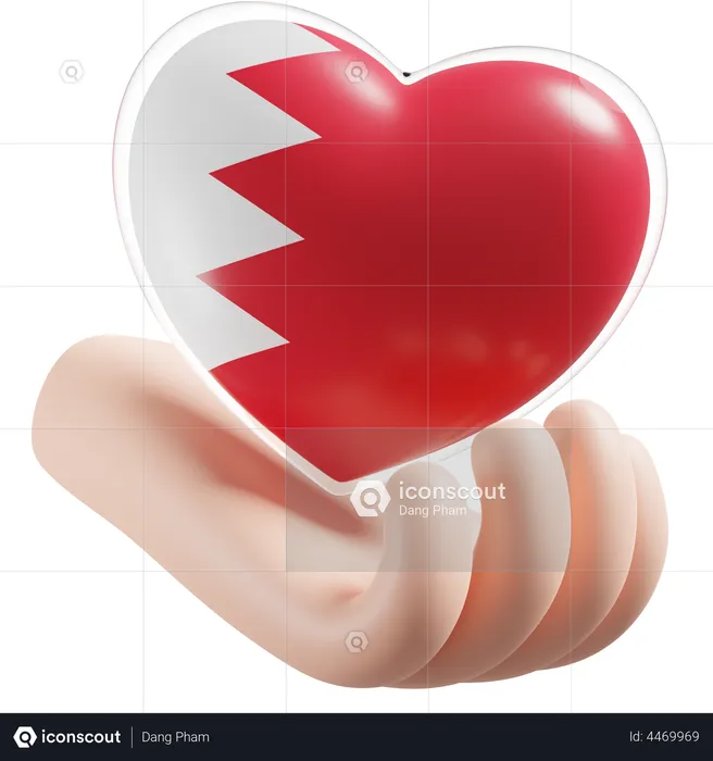 Heart Hand Care Flag Of Bahrain Flag 3D Icon