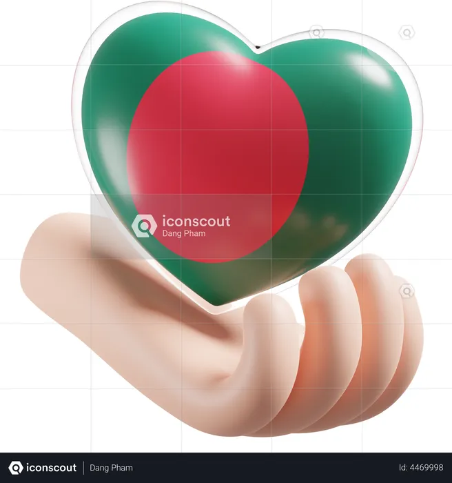 Heart Hand Care Flag Of Bangladesh Flag 3D Icon