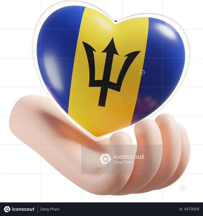 Heart Hand Care Flag Of Barbados Flag 3D Icon