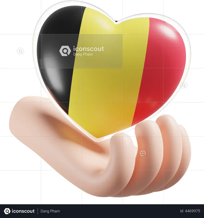 Heart Hand Care Flag Of Belgium Flag 3D Icon