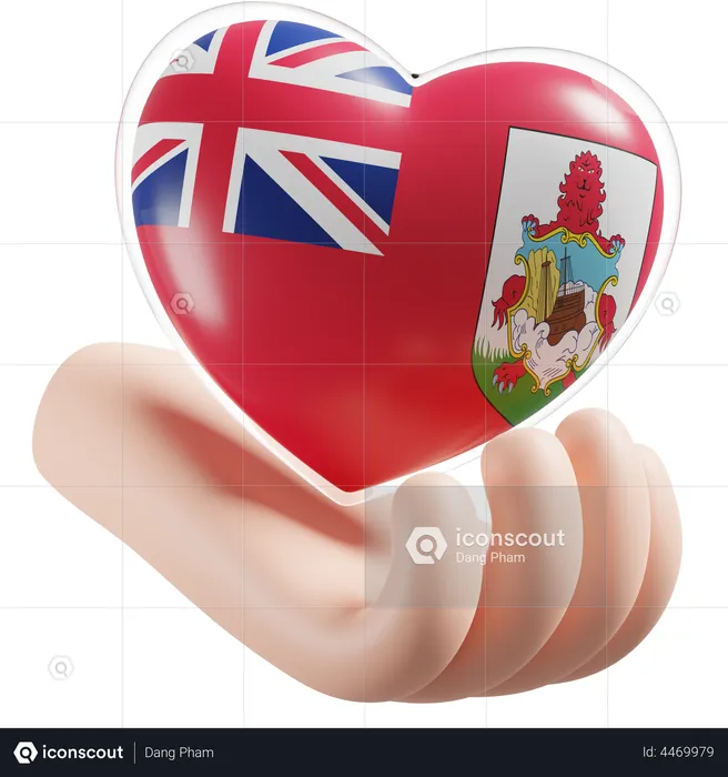 Heart Hand Care Flag Of Bermuda Flag 3D Icon