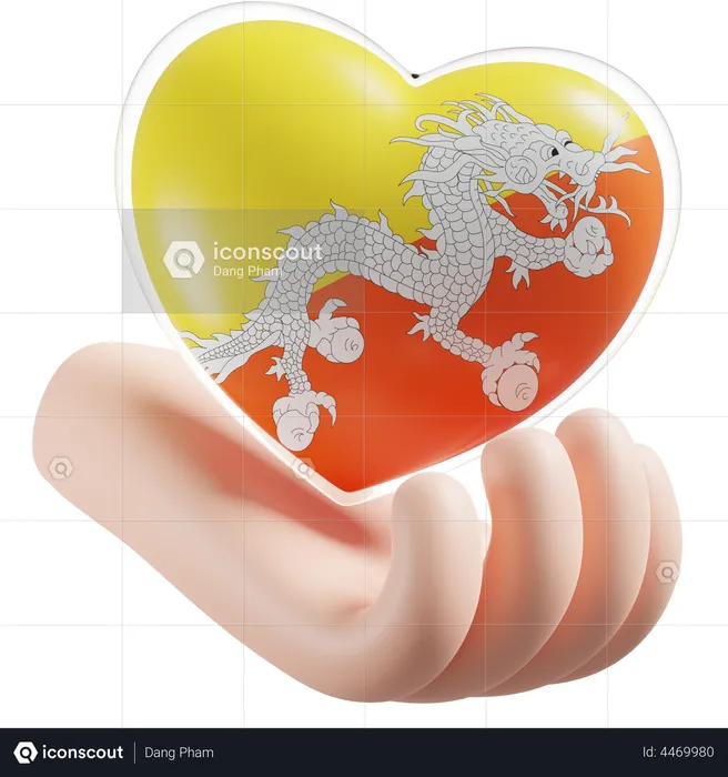 Heart Hand Care Flag Of Bhutan Flag 3D Icon