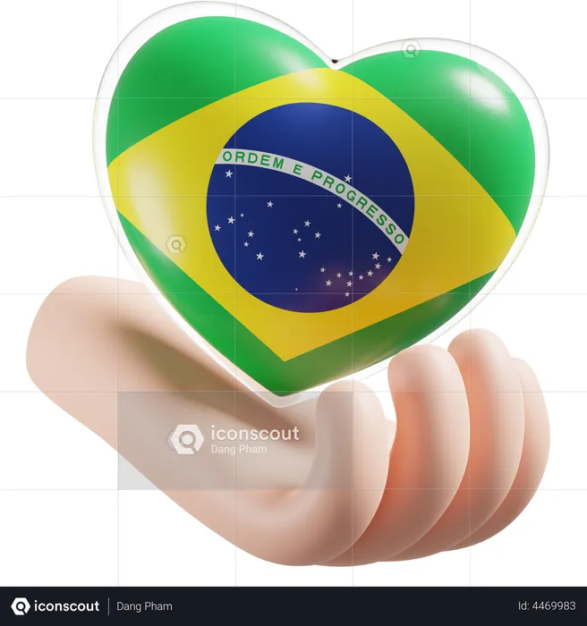 Heart Hand Care Flag Of Brazil Flag 3D Icon