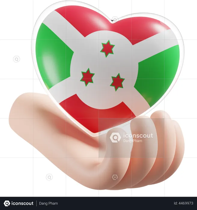 Heart Hand Care Flag Of Burundi Flag 3D Icon