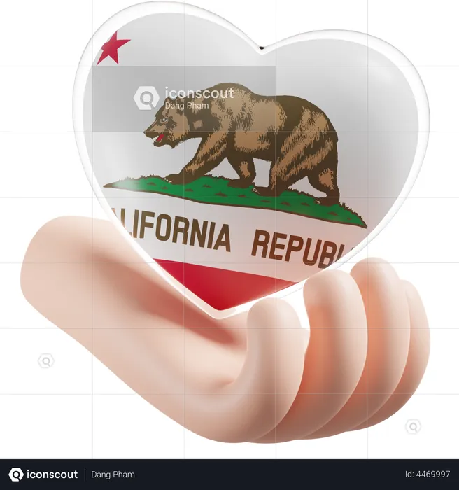 Heart Hand Care Flag Of California Flag 3D Icon