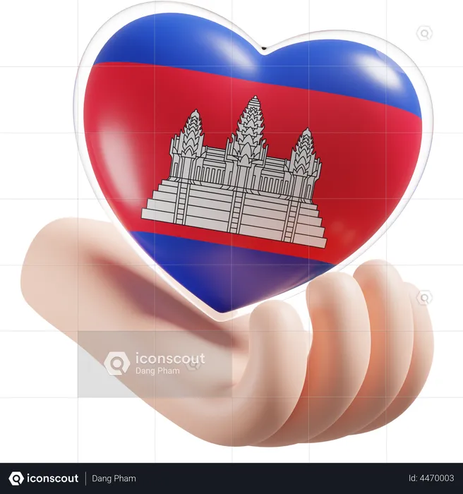 Heart Hand Care Flag Of Cambodia Flag 3D Icon