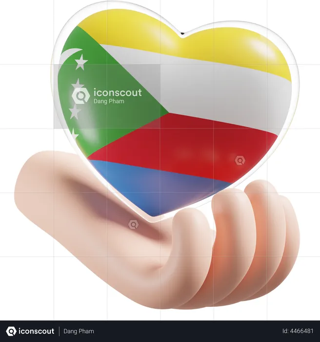 Heart Hand Care Flag Of Comoros Flag 3D Icon