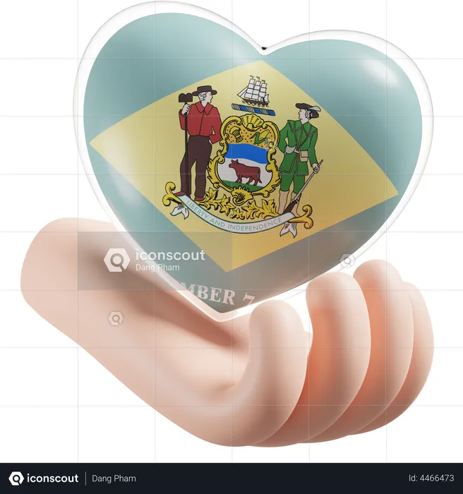Heart Hand Care Flag Of Delaware Flag 3D Icon