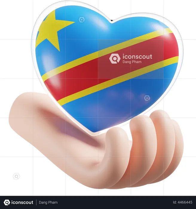 Heart Hand Care Flag Of Democratic Republic of Congo Flag 3D Icon