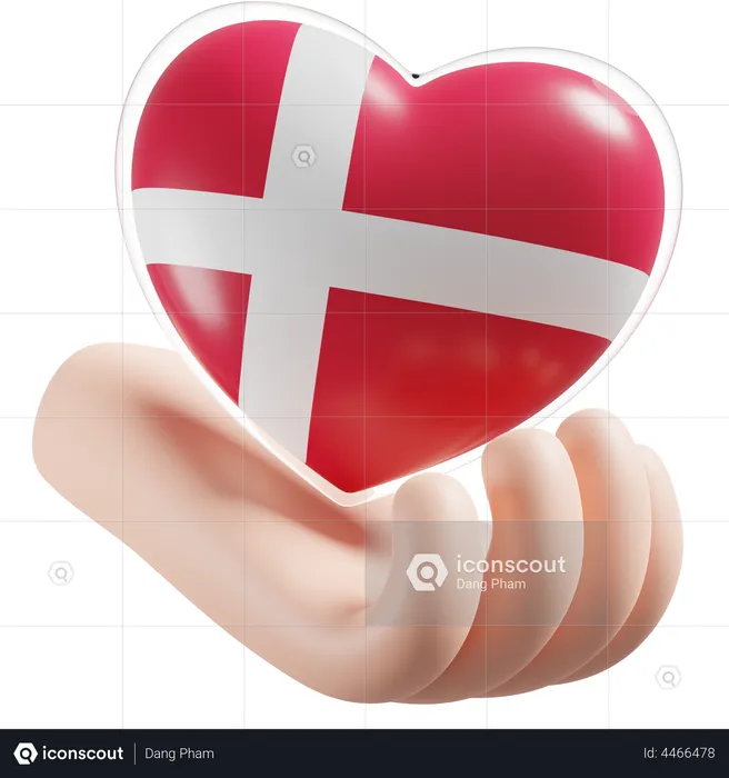 Heart Hand Care Flag Of Denmark Flag 3D Icon