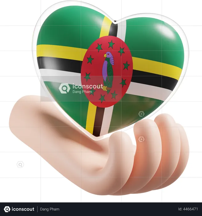 Heart Hand Care Flag Of Dominica Flag 3D Icon