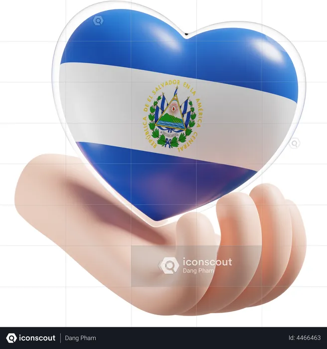 Heart Hand Care Flag Of El Salvador Flag 3D Icon