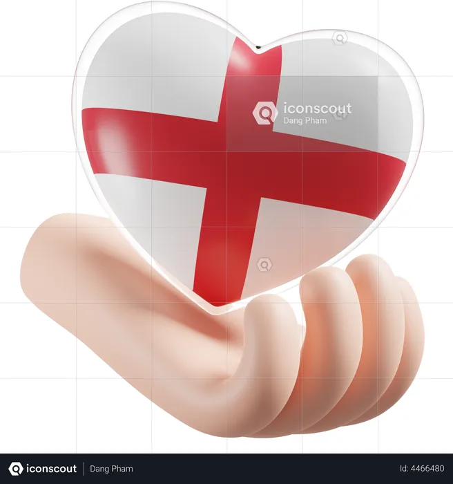 Heart Hand Care Flag Of England Flag 3D Icon