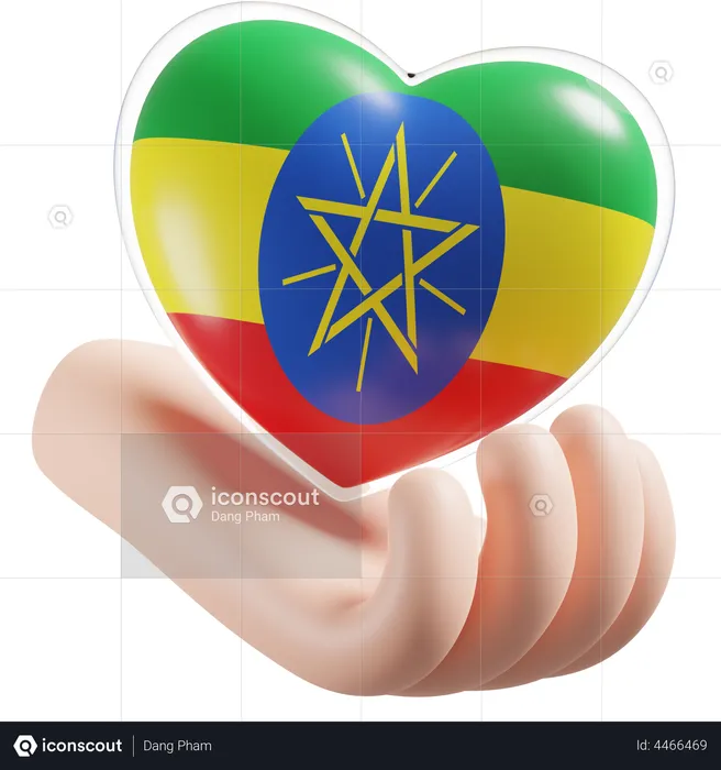 Heart Hand Care Flag Of Ethiopia Flag 3D Icon