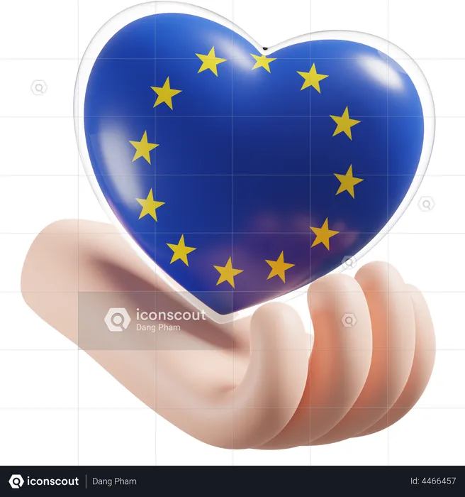 Heart Hand Care Flag Of European Union Flag 3D Icon