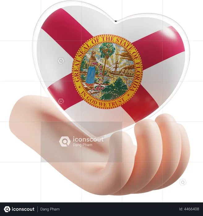 Heart Hand Care Flag Of Florida Flag 3D Icon