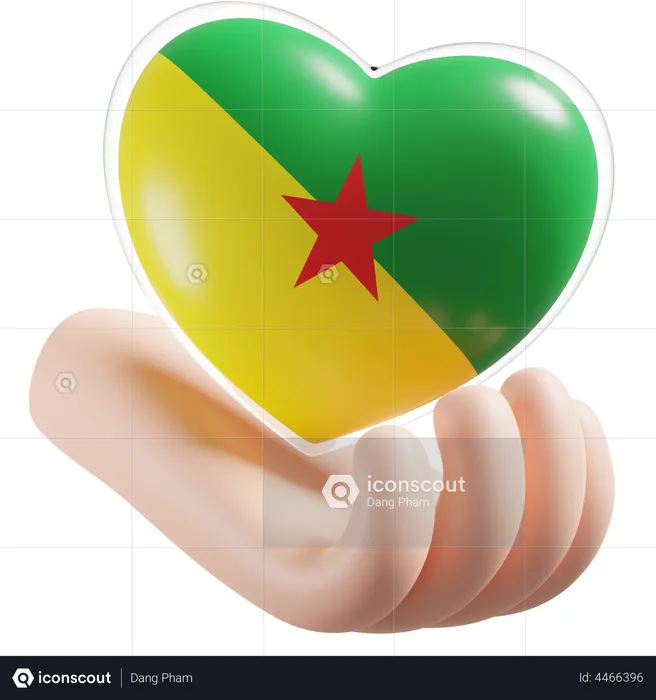 Heart Hand Care Flag Of French Guiana Flag 3D Icon