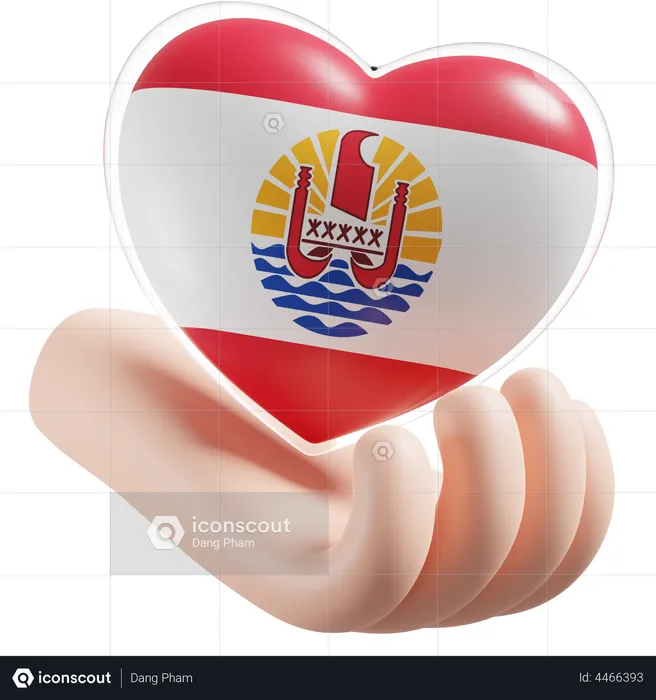 Heart Hand Care Flag Of French Polynesia Flag 3D Icon