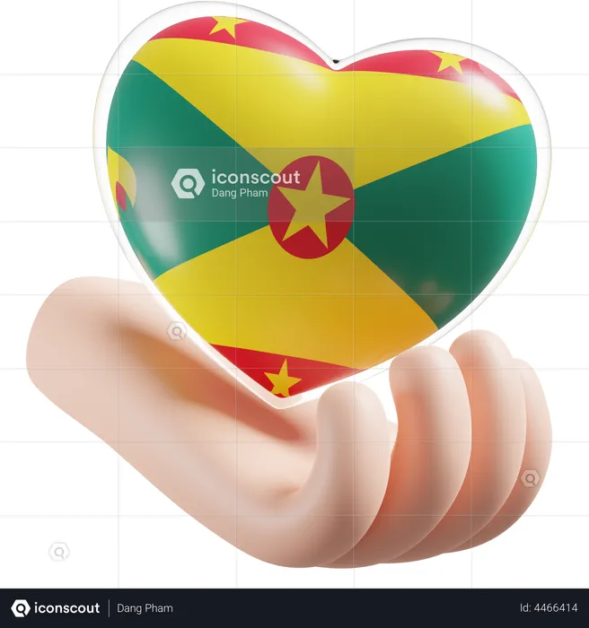 Heart Hand Care Flag Of Grenada Flag 3D Icon